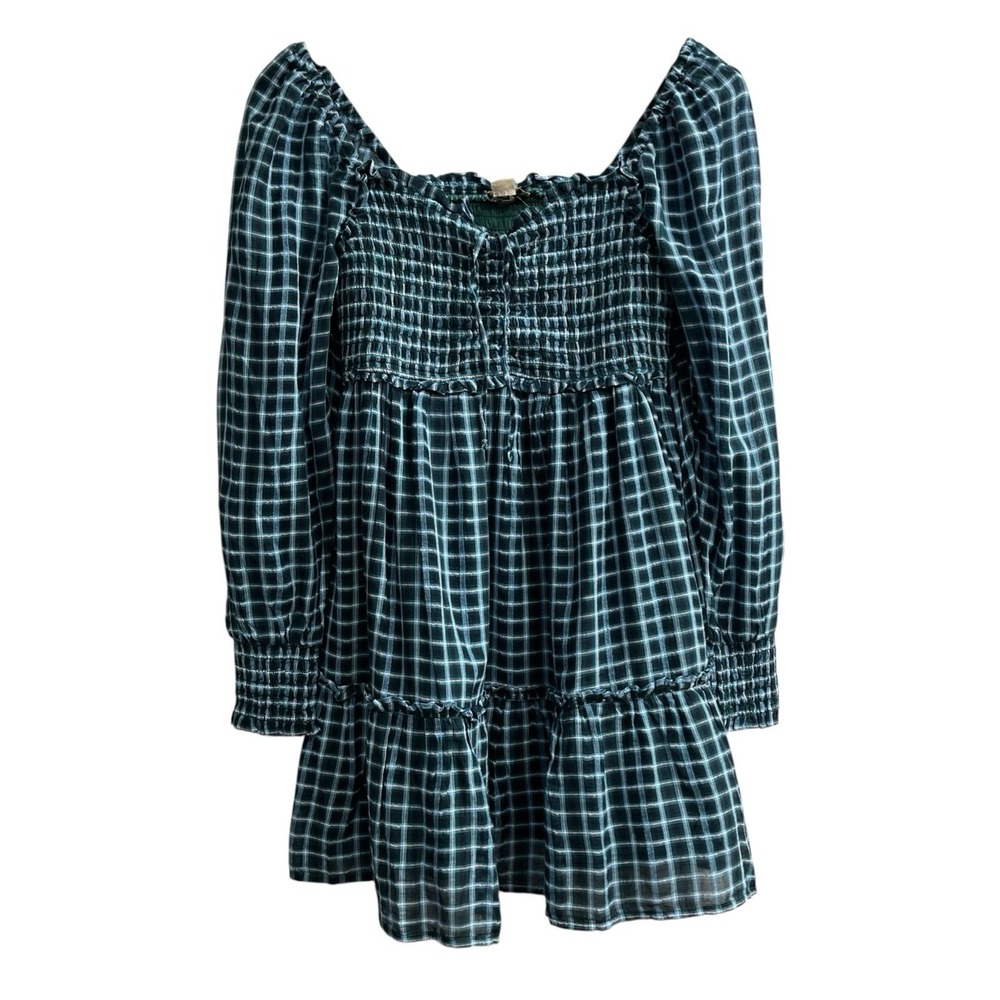 American Eagle Y2K Dress Blue Plaid Smocked Mini M Milkmaid Country‎ Cowgirl